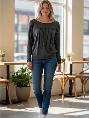 American Girl Charcoal Gray 'LOVE' Long-Sleeve Scoop Neck Tee